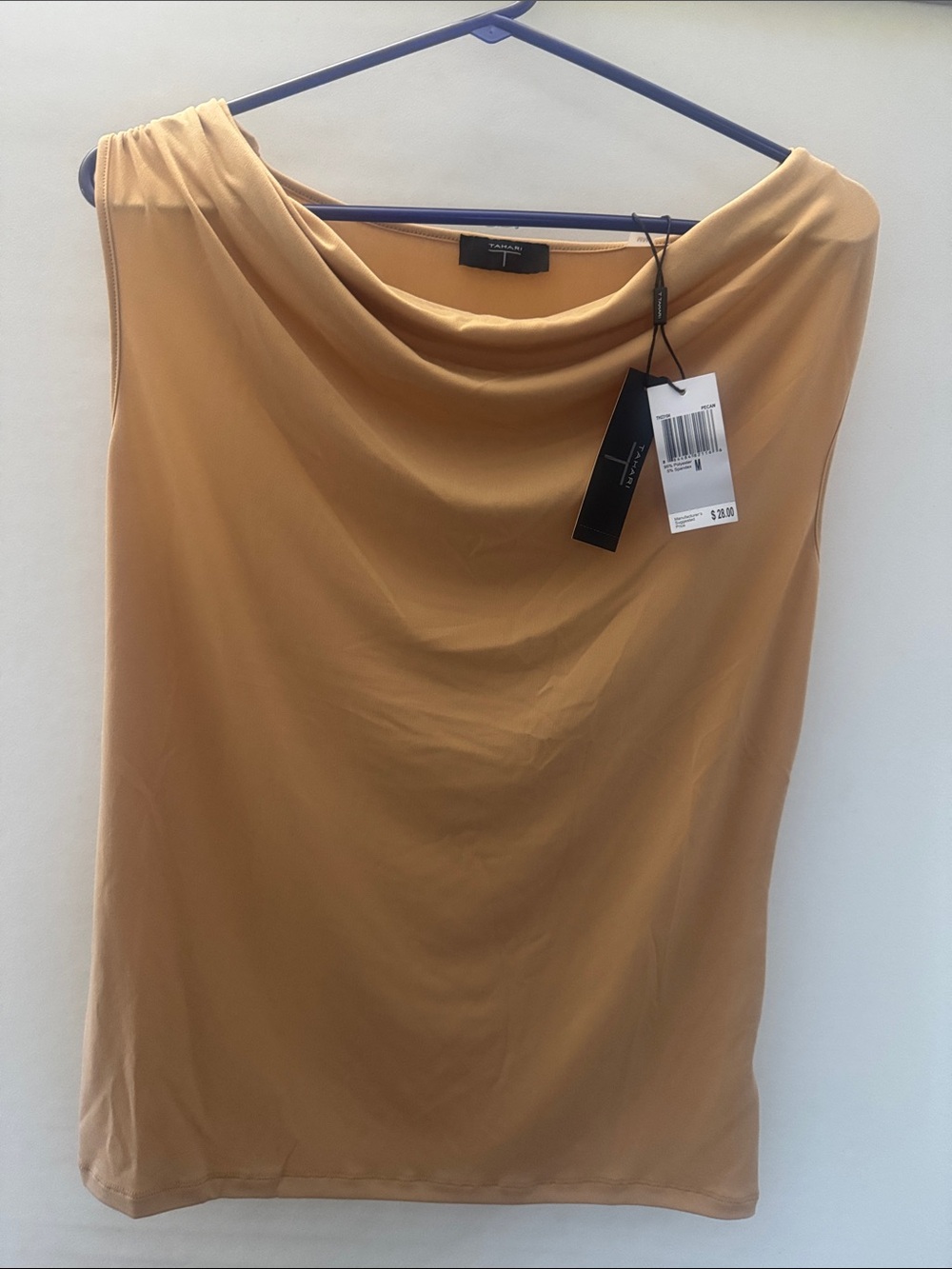 Tahari Camel Draped Cowl Neck Blouse
